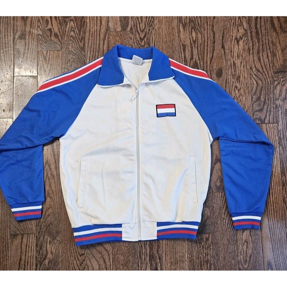 Vintage 1970s / 1980s Skkone Paris Bomber Track Jacket Size Medium Color Block